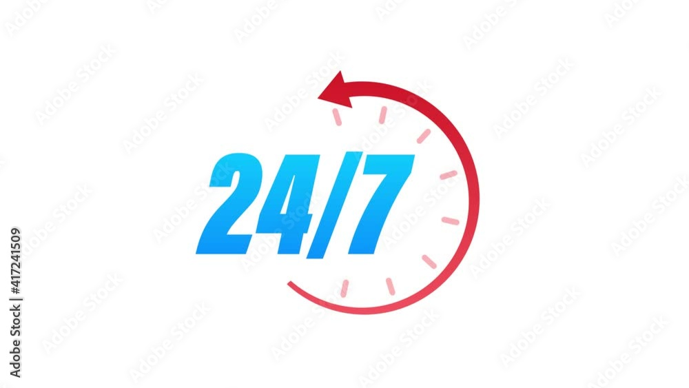24-7 service concept. 24-7 open. Support service icon. Motion graphics. 24-7 service concept. 24-7 open. Support service icon. Motion graphics.