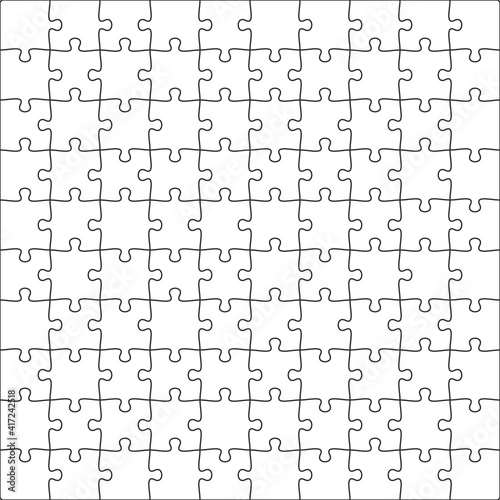 10x10 Jigsaw puzzle blank template background light lines. every piece is a single shape. Vector illustration