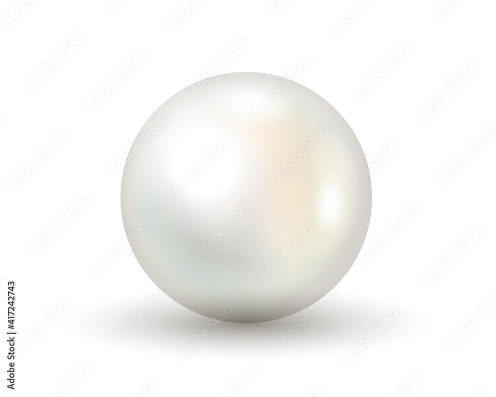 White pearl realistic 3d on white background. Shiny natural white sea pearl with light effects White pearl realistic 3d on white background. Shiny natural white sea pearl with light effects