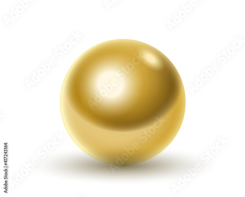 Golden ball with shadow isolated on white background. Realistic metal ball 3d sphere