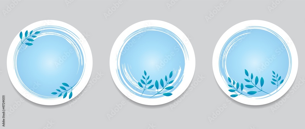 Set of brush strokes in the form of a circle with branches on a white background. Design template for banner, postcard, logo, social network. Vector illustration. Set of brush strokes in the form of a circle with branches on a white background. Design template for banner, postcard, logo, social network. Vector illustration.