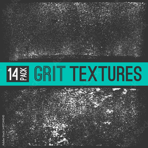 Two subtle grit vector textures made using sponge roller. Grime design elements on dark background. Distressed vector grunge style effect.   photo