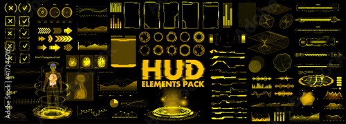 Scifi collection HUD, GUI, UI interface for gaming, App and VR design. Futuristic graphic box virtual reality, big elements set. UI - charts, digital circle, medical, 3d body, hologram, frame HUD