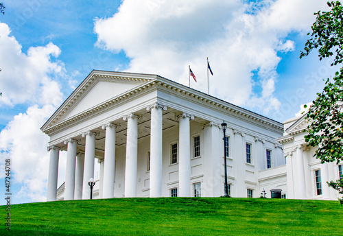 Virginia Statehouse, Richmond, Virginia VA legislature, public buildings, on a sunny day with blue sky and clouds