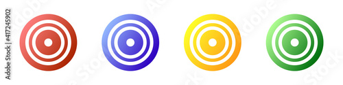 Targets icons set. Vector set of colored targets buttons in flat style. Concept icons with targets for web design and graphical interface. Target icons for games. Vector illustration.