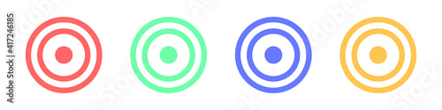 Targets vector set. Goals icons set in flat style. Set of colored sights for games. Vector illustration. Icon for web design and graphic interface.
