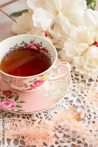 Tea in the shabby chic style, vintage style life