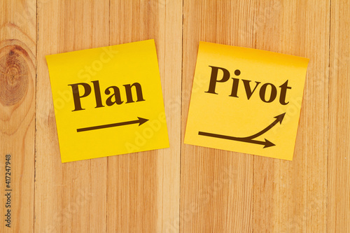 Making a pivot in your business plan on two yellow sticky note paper photo