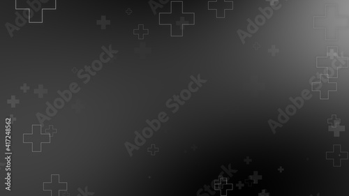 Medical health cross neon light shapes pattern on black background. Abstract healthcare with coronavirus infected deaths case concept.
