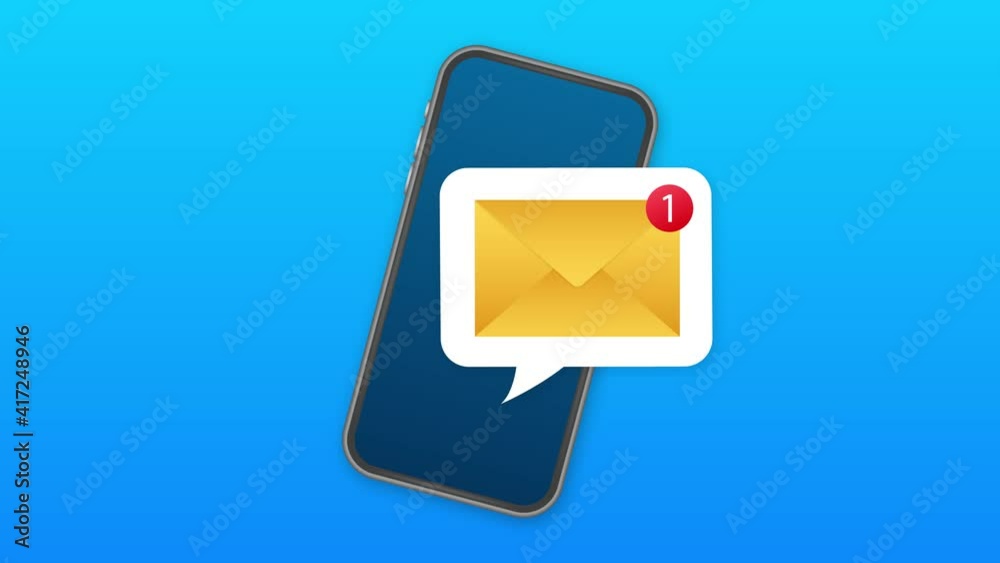 Email notification concept. New email on the smart phone screen. Motion design.