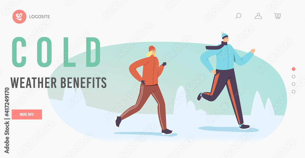 Happy People Wintertime Outdoor Sport Activity, Landing Page Template. Characters in Warm Sports Wear Running at Winter Happy People Wintertime Outdoor Sport Activity, Landing Page Template. Characters in Warm Sports Wear Running at Winter