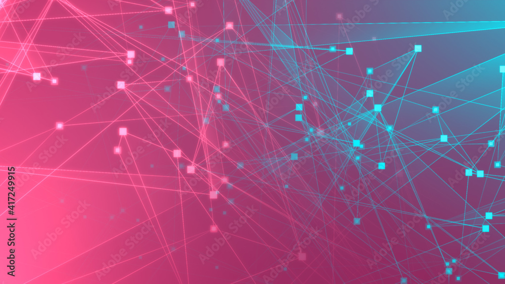 Abstract pink green polygon tech network with connect technology background. Abstract dots and lines texture background. 3d rendering. Abstract pink green polygon tech network with connect technology background. Abstract dots and lines texture background. 3d rendering.