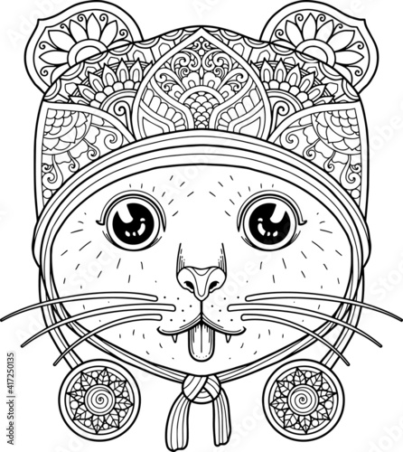 cat head coloring page mandala design. print design. t-shirt design.