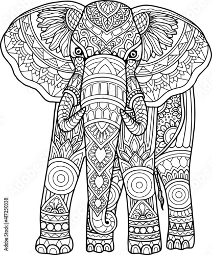 elephant head coloring page mandala design. print design. t-shirt design.
