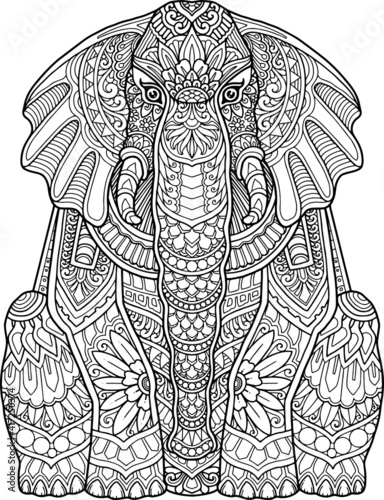 elephant head coloring page mandala design. print design. t-shirt design.