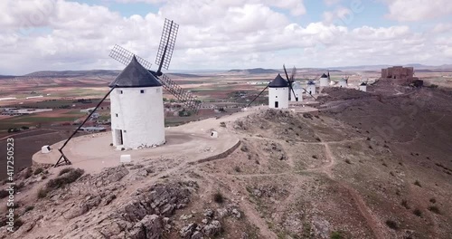 Aerial view of Route of Don Quixote with windmills in Consuegra, Spain photo