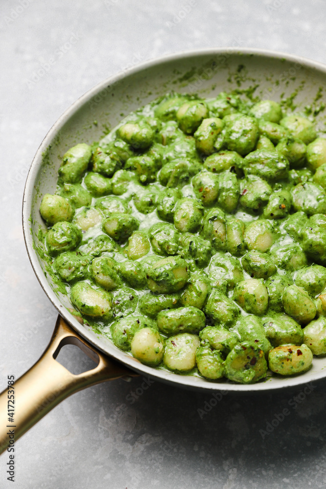 creamy kale gnocchi in a skillet creamy kale gnocchi in a skillet