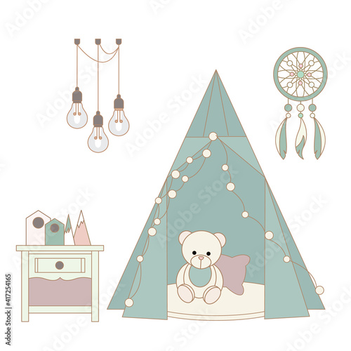 Tent-hut for children's games on white background