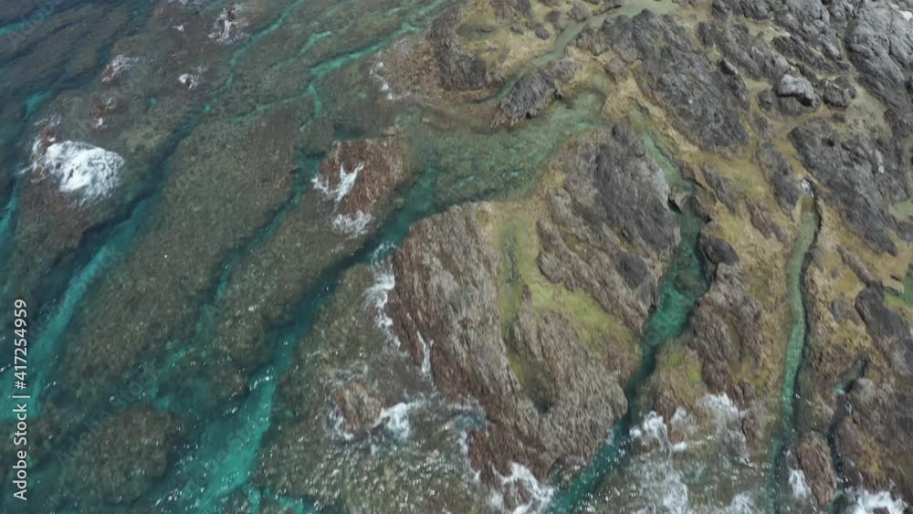 Flying over Tsukasaki Tide Pools, Yakushima Island in Summer, Japan Flying over Tsukasaki Tide Pools, Yakushima Island in Summer, Japan