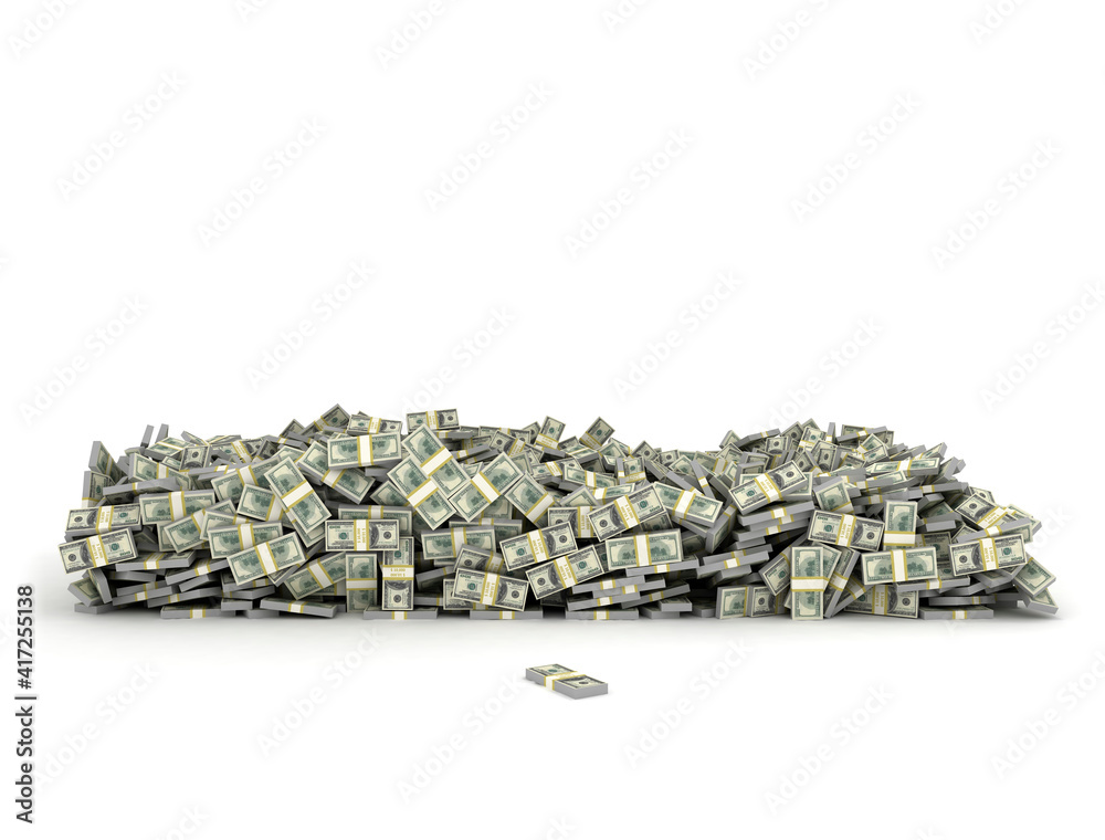 Big stack of money. Wall of US dollars isolated on white background Big stack of money. Wall of US dollars isolated on white background
