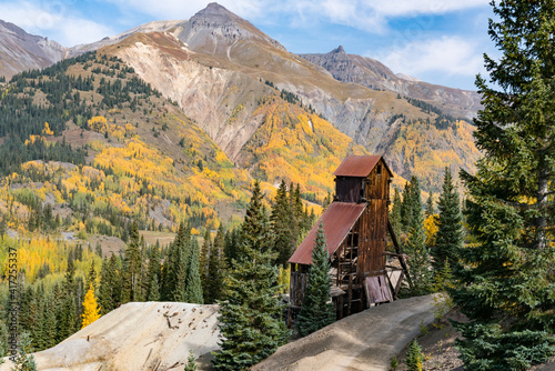 Ruins of the old Yankee Girl Gold Mine in the San Juan Mountains near Ouray, Colorado photo