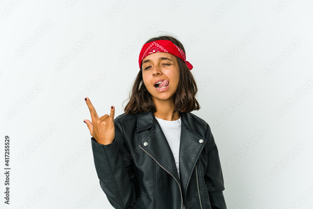 Young latin rocker woman isolated on white background Young latin rocker woman isolated on white background