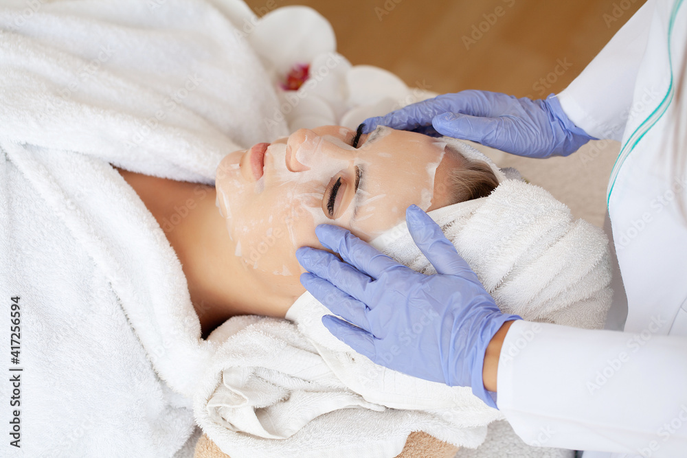 Skin Care, Beautiful Girl With Sheet Mask on Her Face. Skin Care, Beautiful Girl With Sheet Mask on Her Face.