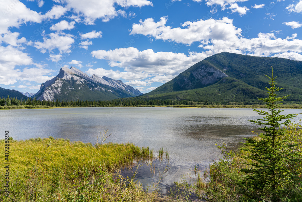 Banff National Park beautiful landscape, Vermilion Lakes Viewpoint in summer time. Canadian Rockies, Alberta, Canada.