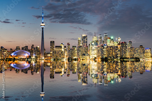 Reflection of the night city skyline of Toronto, Ontario, Canada © pabrady63