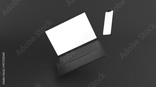 Black iphone and macbook pro 3d modeling