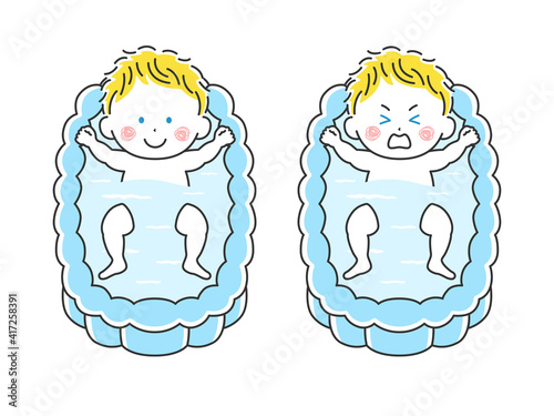 沐浴する白人の赤ちゃんのイラスト
