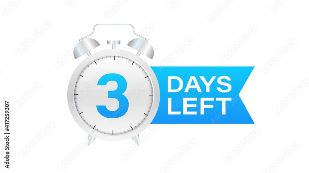 3 days left on allarm clock on white background. Motion graphics. 3 days left on allarm clock on white background. Motion graphics.