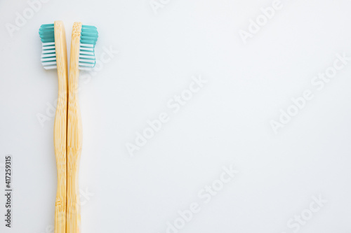 2 bamboos toothbrushes. Toothbrushes made of wood. Zero waste. Ecological care products. organic and natural