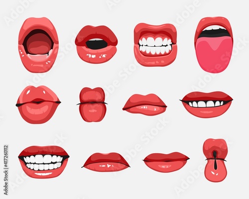 Set of mouth expressions facial gestures vector illustration