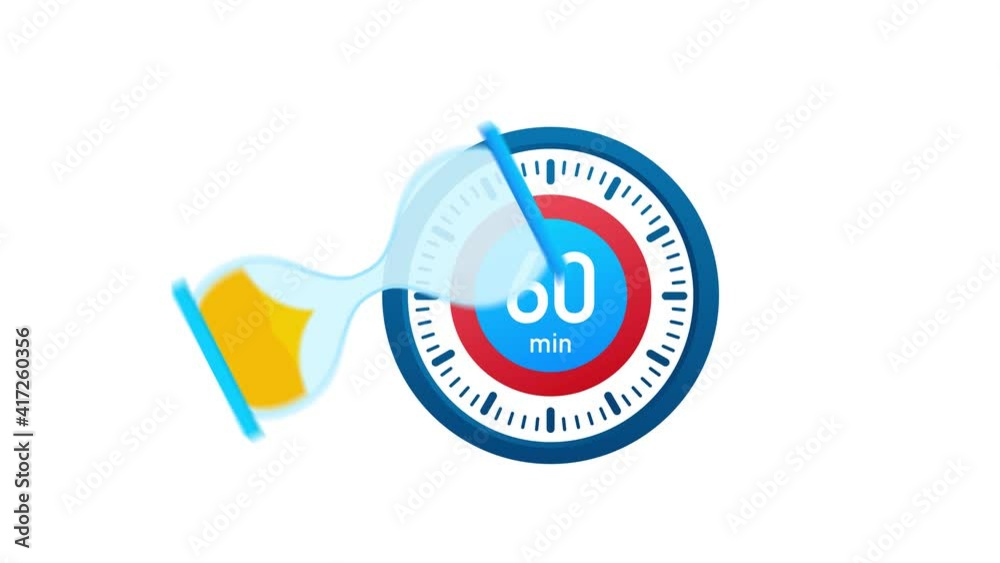 The 60 minutes, stopwatch icon. Stopwatch icon in flat style, timer on on color background. Motion graphics. The 60 minutes, stopwatch icon. Stopwatch icon in flat style, timer on on color background. Motion graphics.