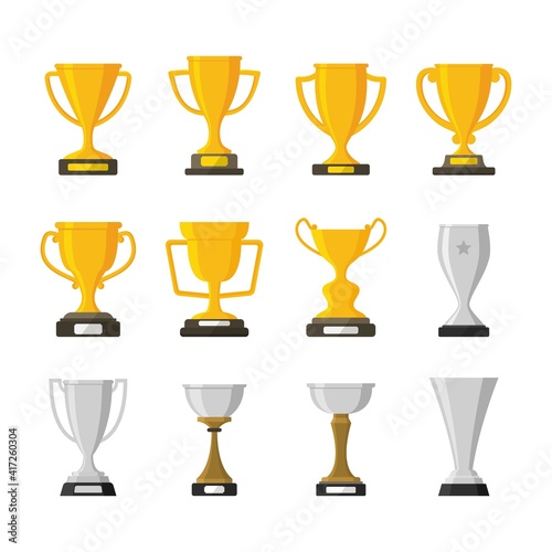 Set of trophy award winner prize champion cup isolated vector illustration