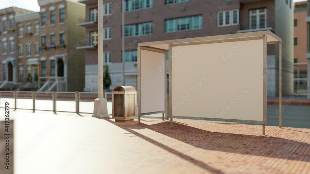 Naklejka premium 3D Mock up outdoor advertising billboard on bus stop panel