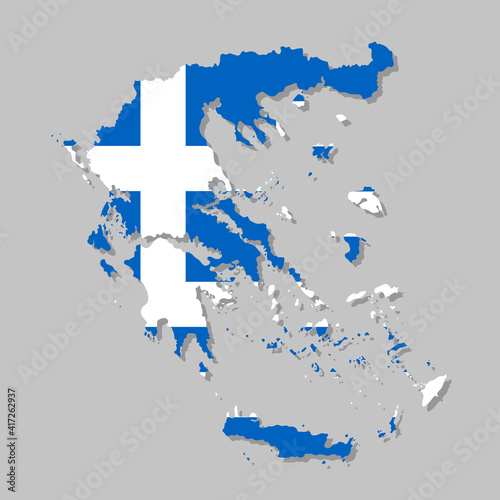 Highly detailed map of Greece with flag. Silhouette of Greek country map with flag inside. European land borders vector illustration on light gray background