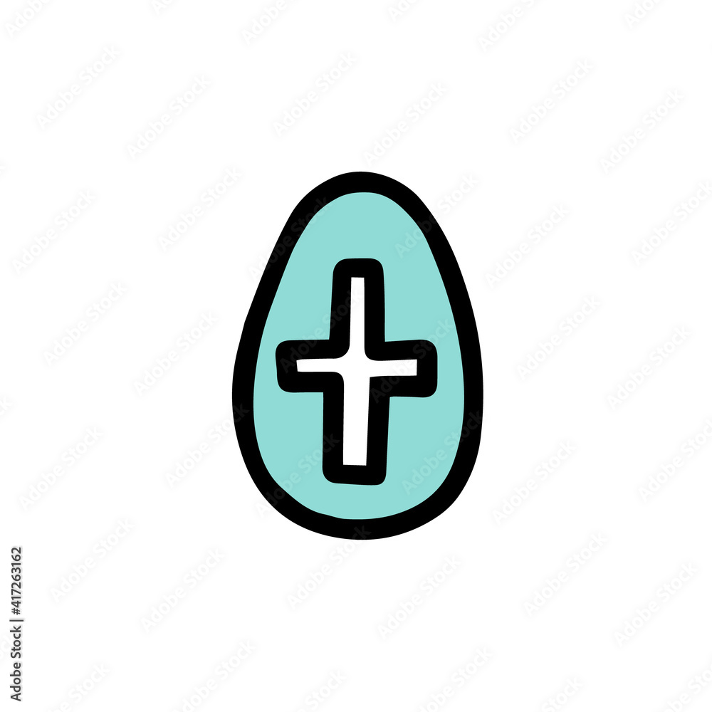  Easter decorated egg. Hand-drawn vector illustration in the doodle style. Egg a sketch. Design for Easter