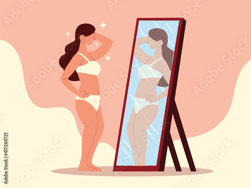 woman looking mirror