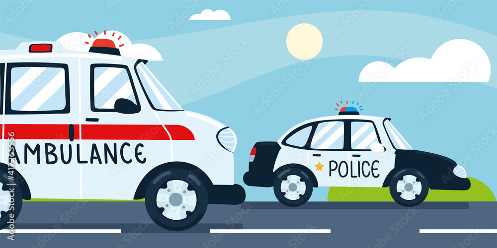Fototapeta premium police car ambulance
