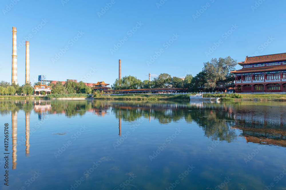 chimney tower with reflection