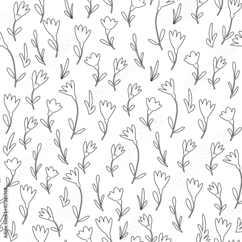 Seamless pattern of white flowers. Vector floral print