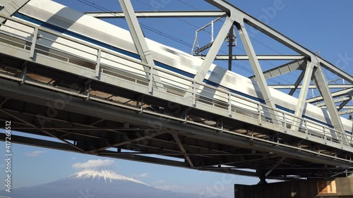 High-speed train running through the iron bridge