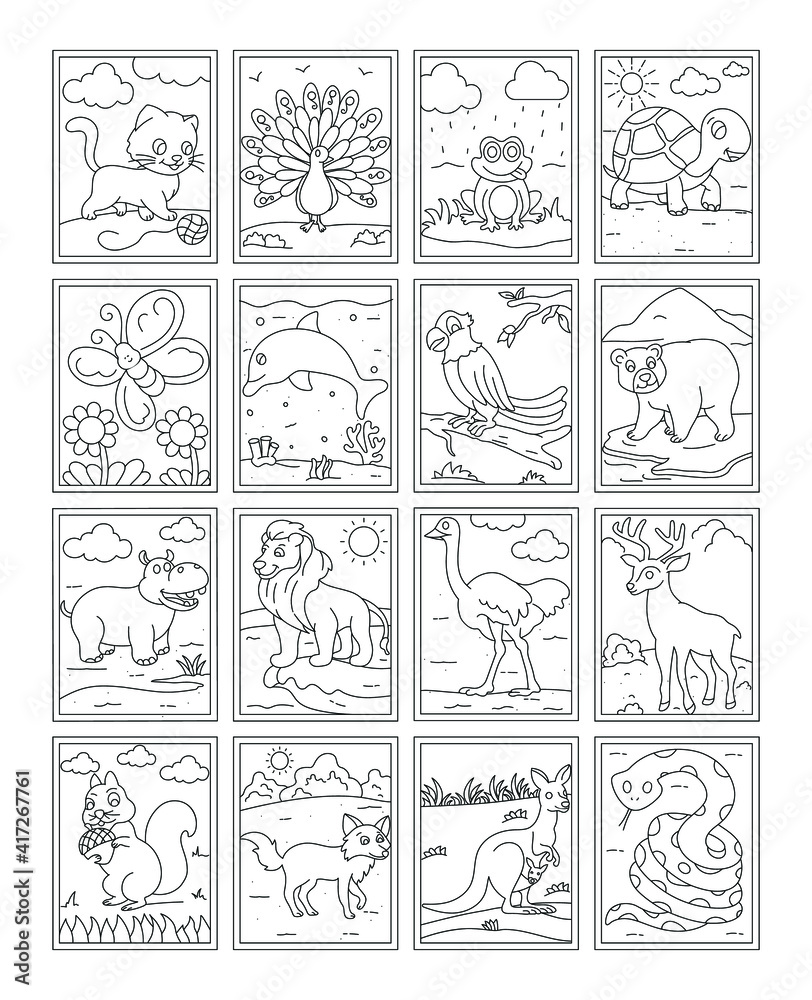 
Pack of Animals Colouring Page Vectors

