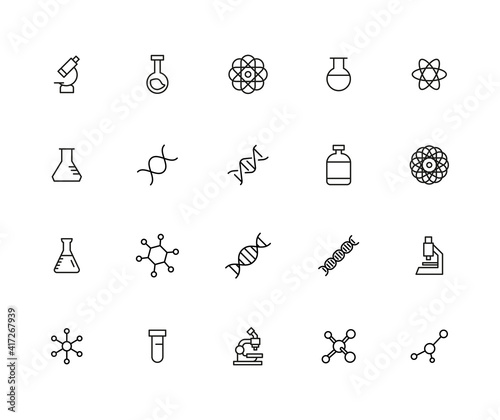 Set of bioengineering related vector line icons.
