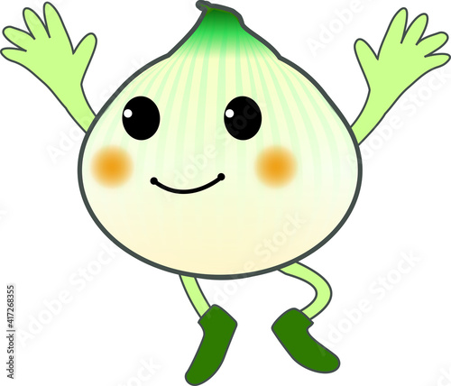 万歳するかわいい新玉ネギのキャラクター