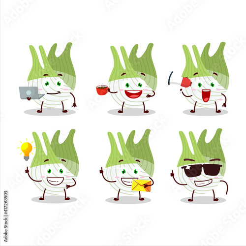 Fenel cartoon character with various types of business emoticons photo