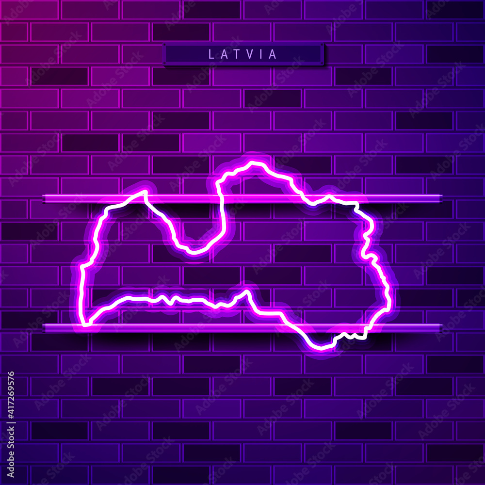 Latvia map glowing purple neon lamp sign Latvia map glowing purple neon lamp sign
