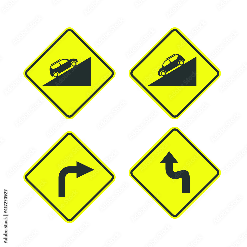 traffic sign symbols, steep descents and sharp turns . traffic sign symbols, steep descents and sharp turns .